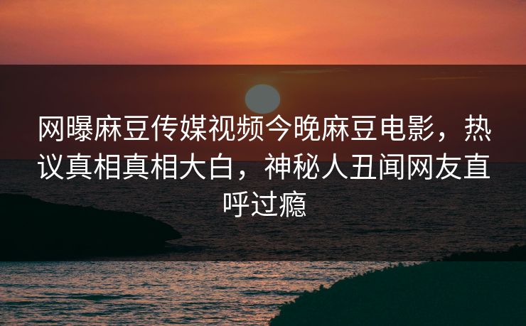 网曝麻豆传媒视频今晚麻豆电影，热议真相真相大白，神秘人丑闻网友直呼过瘾