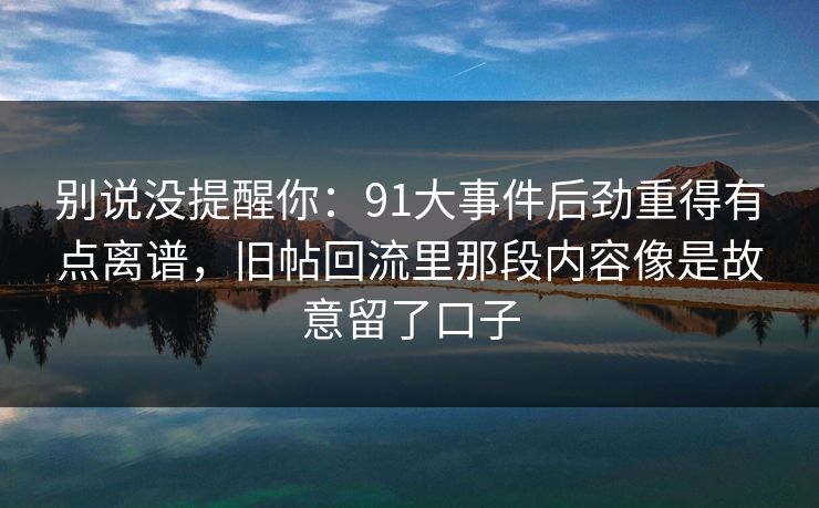 别说没提醒你：91大事件后劲重得有点离谱，旧帖回流里那段内容像是故意留了口子